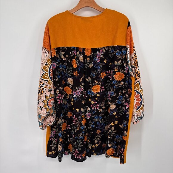 Caleaoa Womens size  2X Floral Embroidered Boho Tunic Top Patterned Panels - Picture 9 of 12